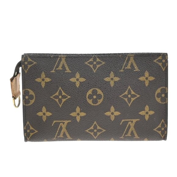 LOUIS VUITTON LV Logo Bucket PM Pouch Bag Monogram Leather Brown Gold 05EE827 - Picture 3 of 14